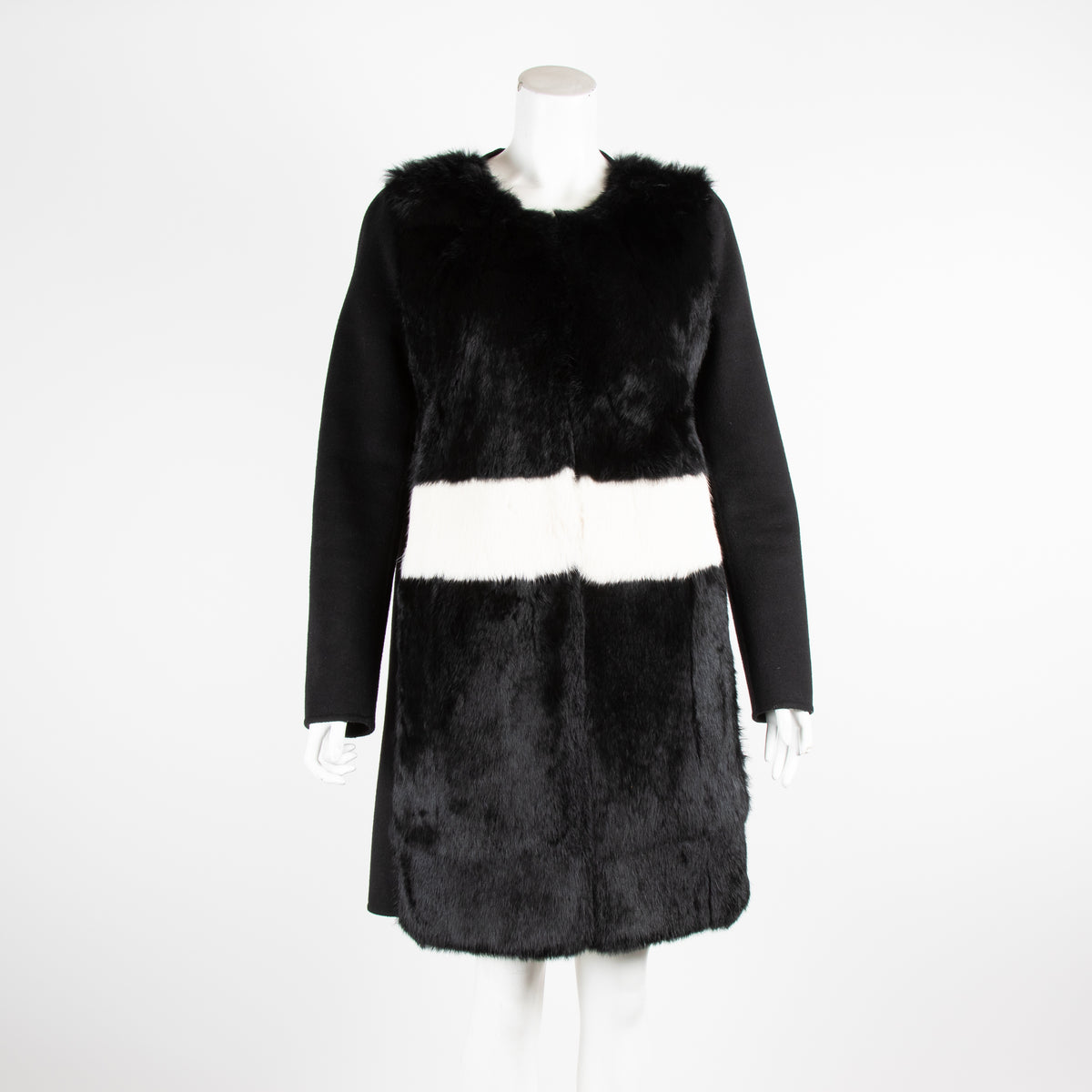 Luisa Cerano Black Wool Fur Pelmet Coat