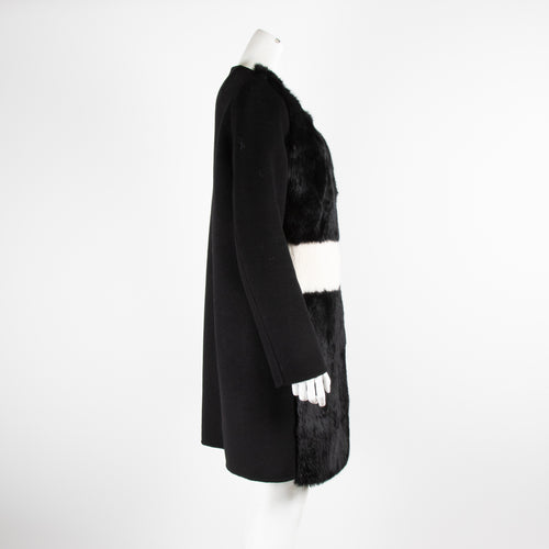 Luisa Cerano Black Wool Fur Pelmet Coat