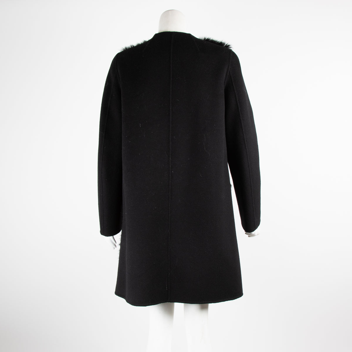 Luisa Cerano Black Wool Fur Pelmet Coat