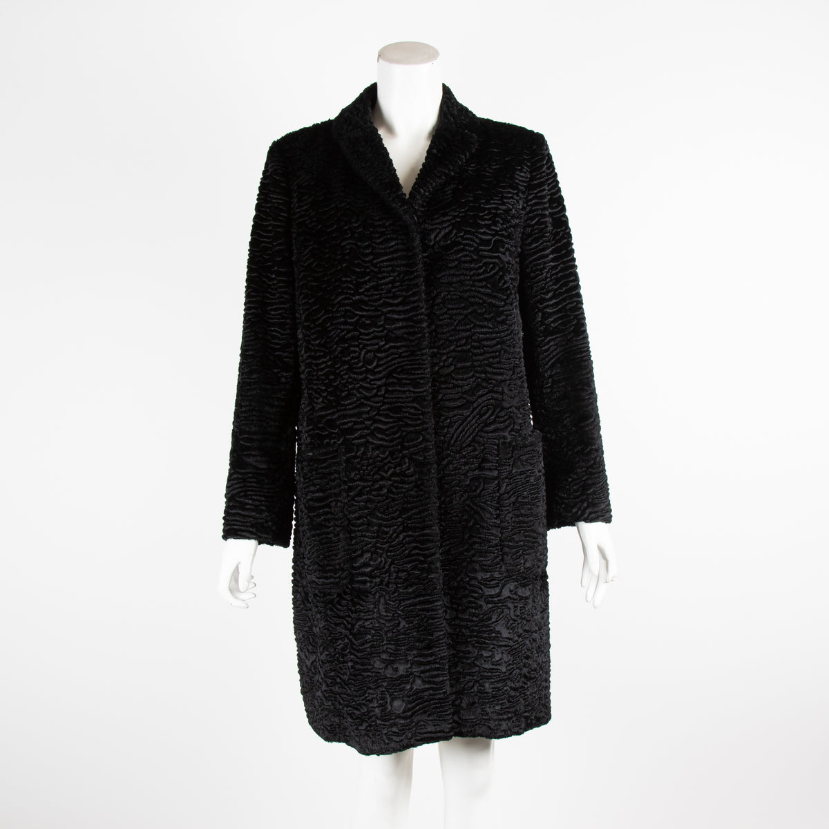 MaxMara Black Shorn Faux Fur Coat