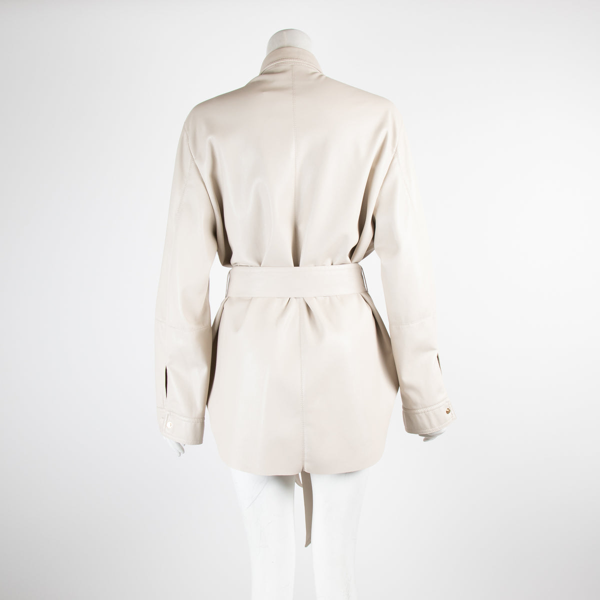 Nanushka Beige Vegan Leather Belted Shacket