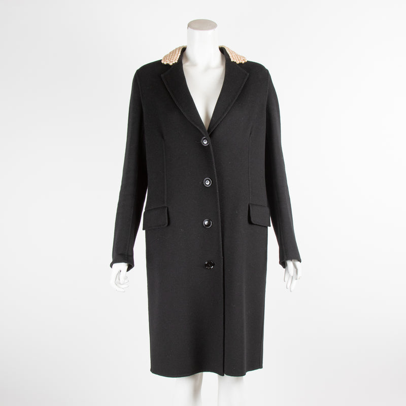 Moschino Black Pearl Collar Overcoat