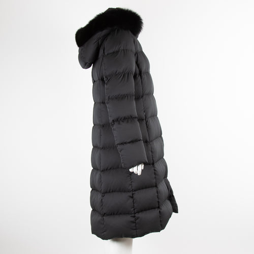 Herno Black Long Puffer Coat with Fur Hood