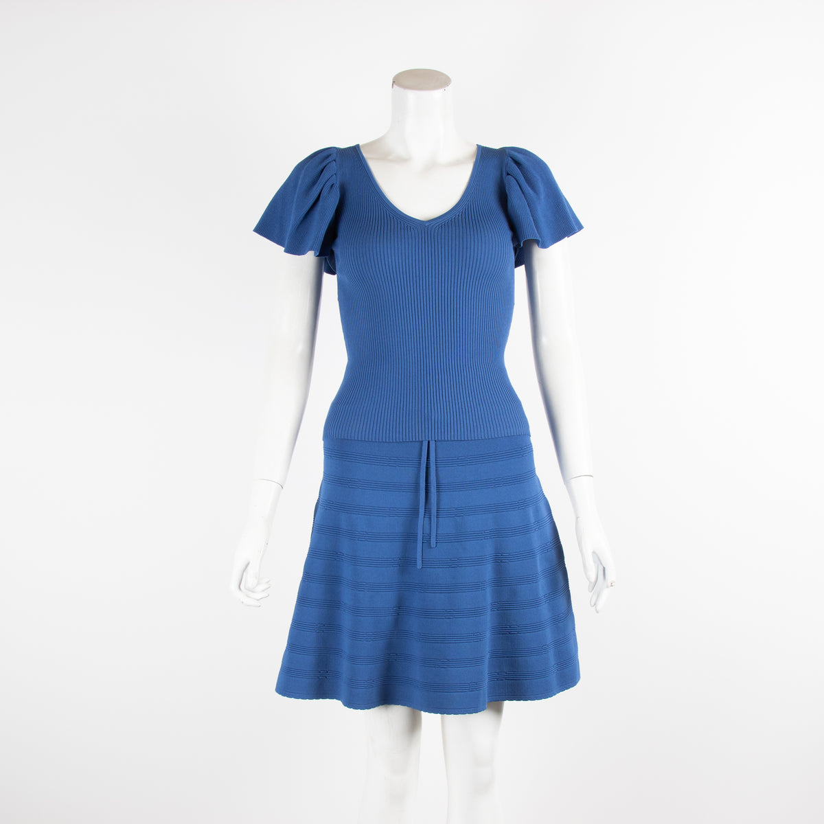 Sandro Blue Knitted Top And Skirt Suit