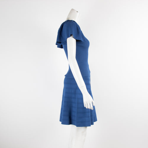 Sandro Blue Knitted Top And Skirt Suit