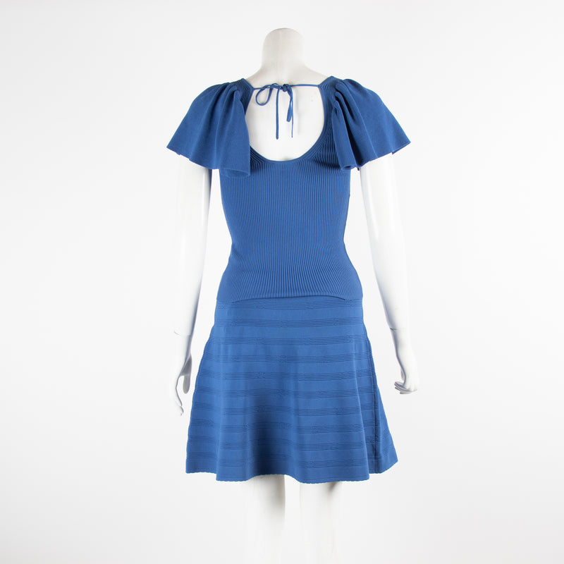 Sandro Blue Knitted Top And Skirt Suit