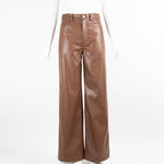 Weworewhat Brown Vegan Leather Wide Trousers