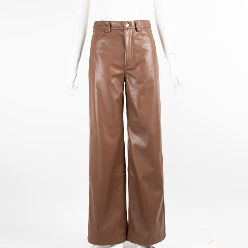 Weworewhat Brown Vegan Leather Wide Trousers