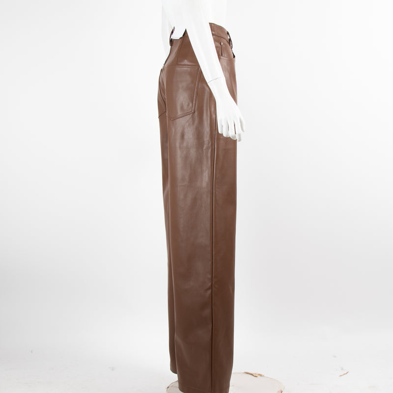 Weworewhat Brown Vegan Leather Wide Trousers