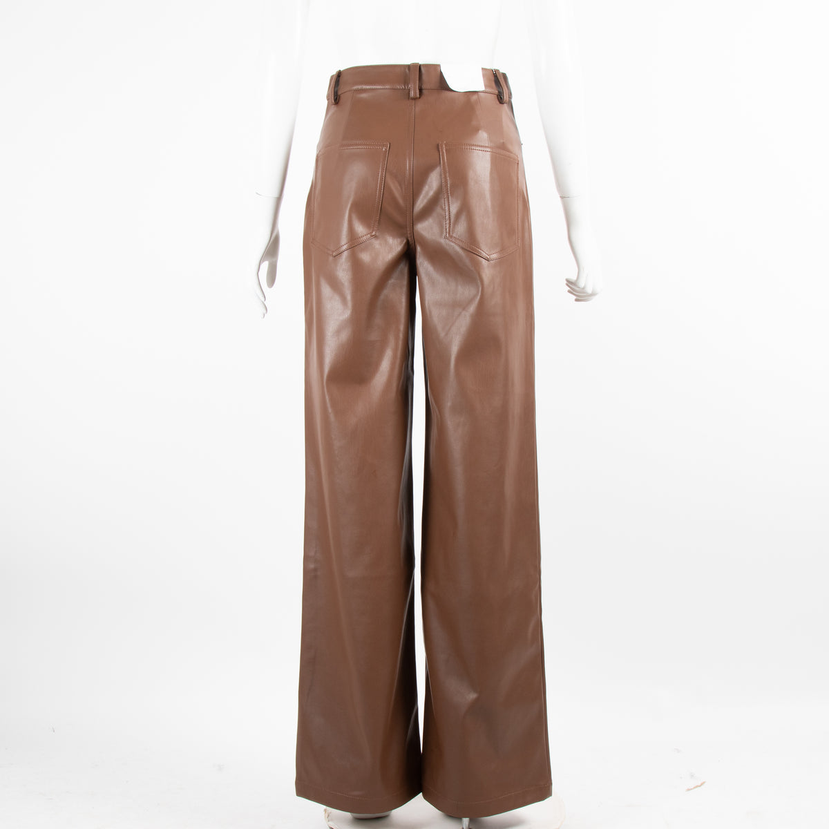 Weworewhat Brown Vegan Leather Wide Trousers