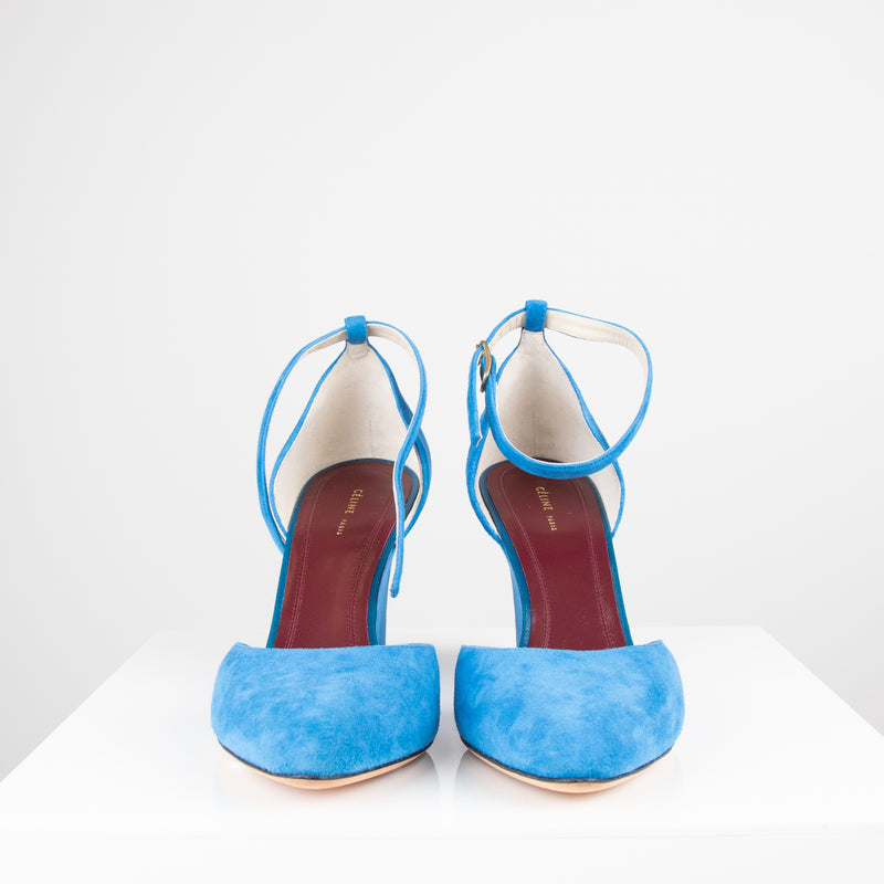 Celine Blue Suede Closed Wedge