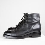Chanel Black Shimmer Leather Lace Up Boots