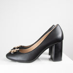 Tory Birch Black Gold Logo Chunky Heel Shoes