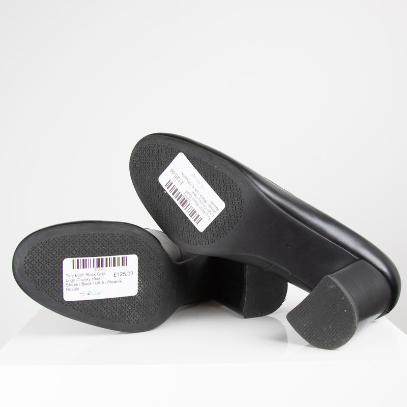 Tory Birch Black Gold Logo Chunky Heel Shoes