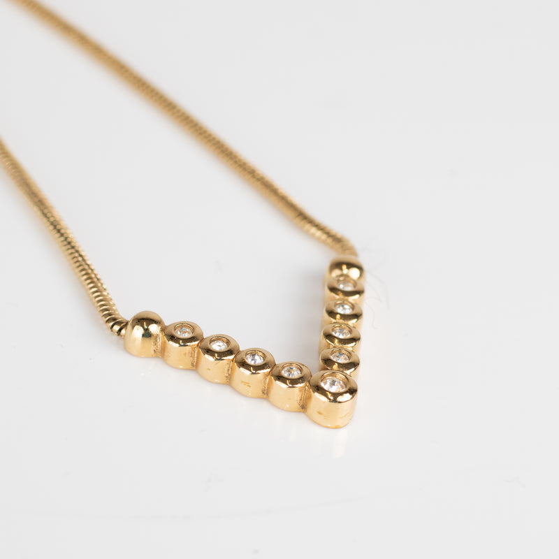 Dior Gold V Shaped Diamante Necklace