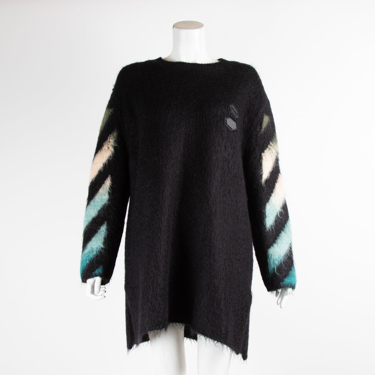 Off White Black Blue Brushed Mohair Arrows Oversized Sweater