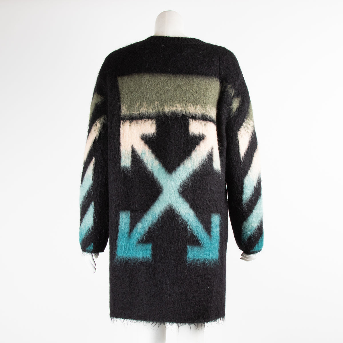 Off White Black Blue Brushed Mohair Arrows Oversized Sweater