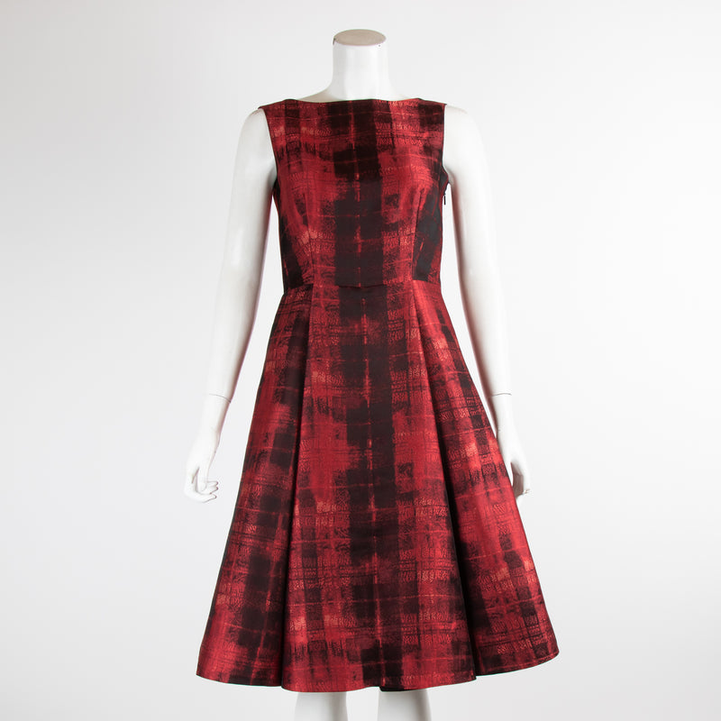 Carolina Herrera Red Black Check Print Sleeveless Dress
