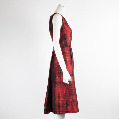Carolina Herrera Red Black Check Print Sleeveless Dress