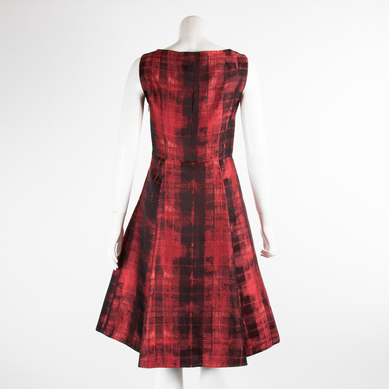 Carolina Herrera Red Black Check Print Sleeveless Dress