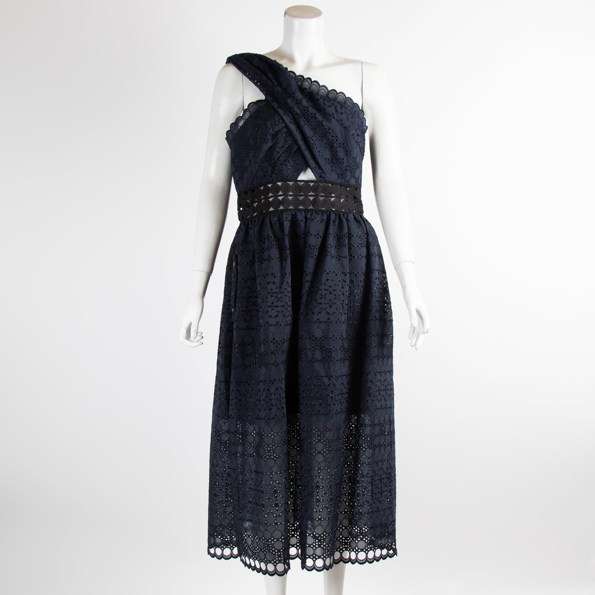 Self Portrait Navy Lace One Shoulder Dress