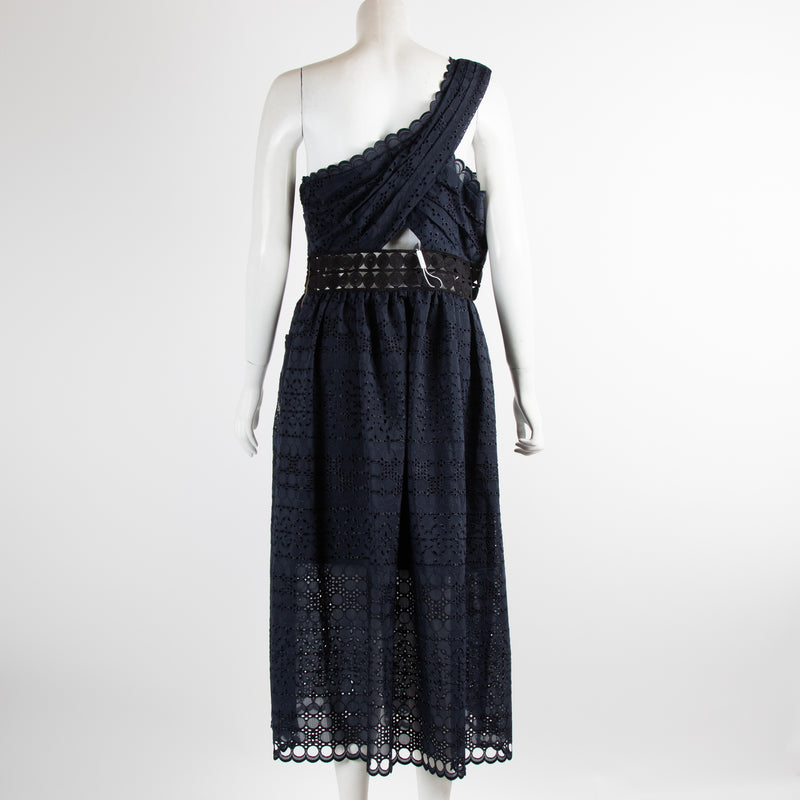 Self Portrait Navy Lace One Shoulder Dress