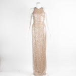 Galvan London Grey And Gold Sequin Long Dress