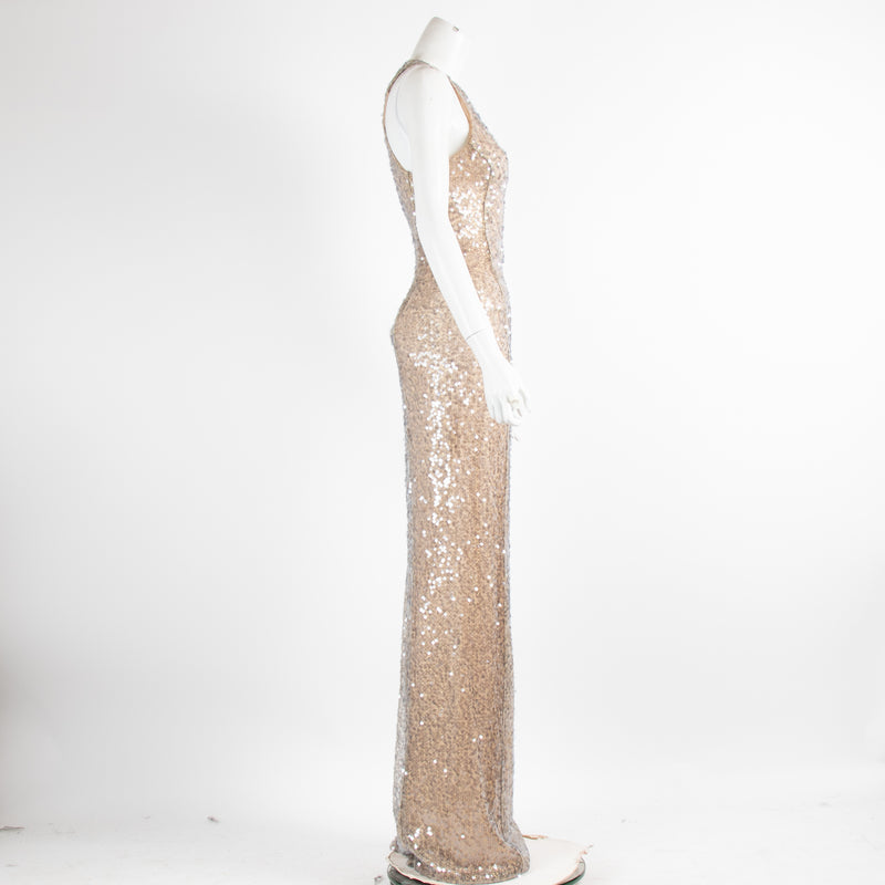 Galvan London Grey And Gold Sequin Long Dress