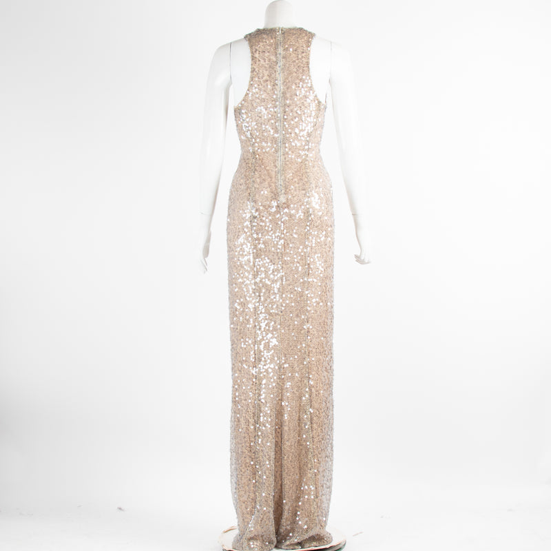 Galvan London Grey And Gold Sequin Long Dress