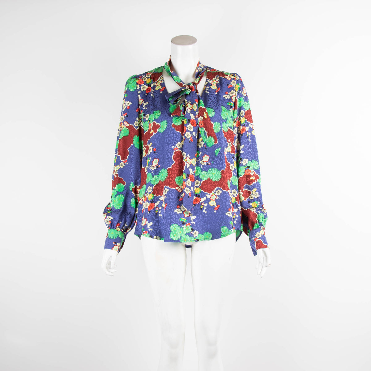 Rixo Blue Floral Silk Blouse