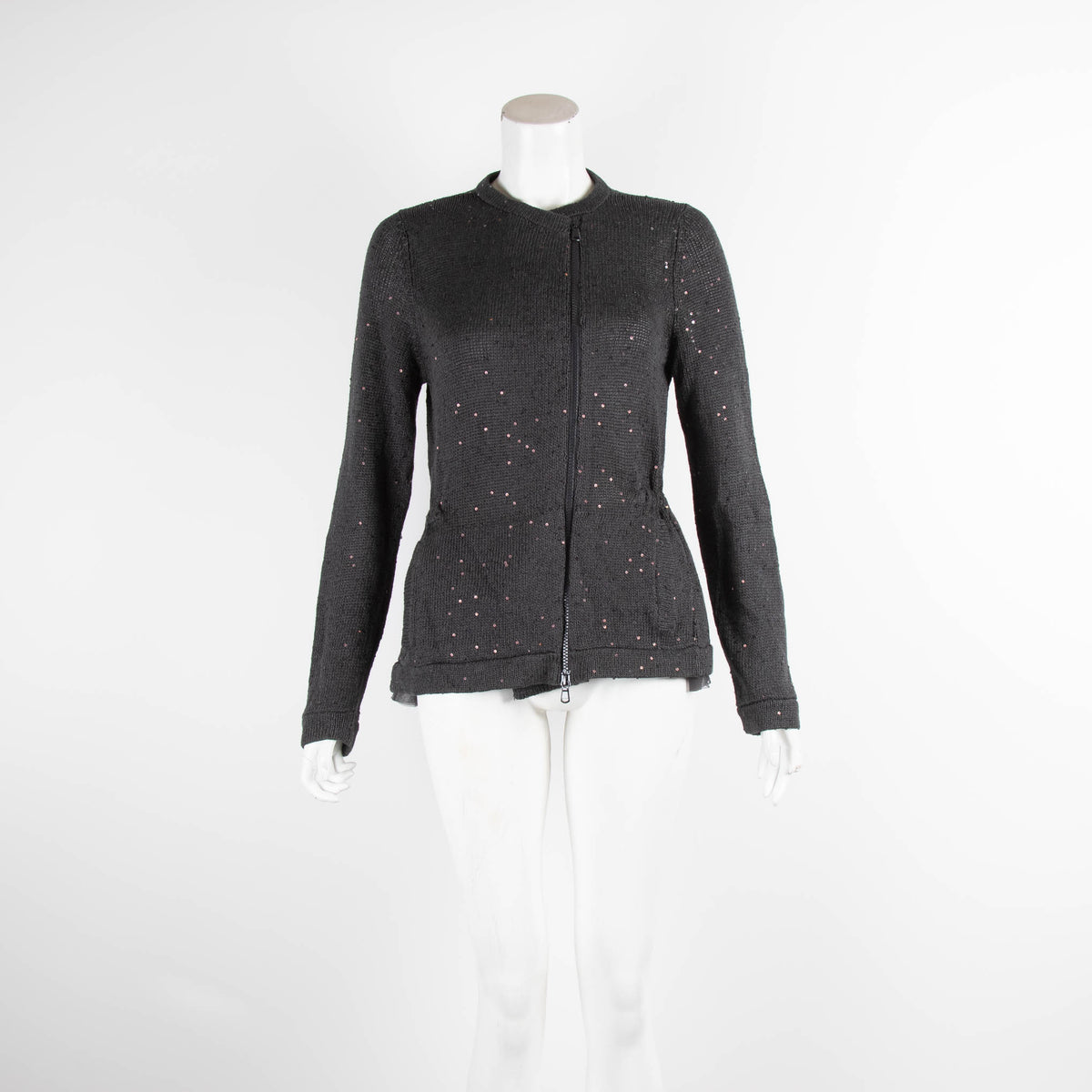 Brunello Cucinelli Grey Sequin Zip Up Cardigan