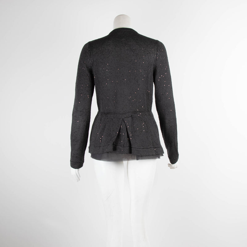 Brunello Cucinelli Grey Sequin Zip Up Cardigan