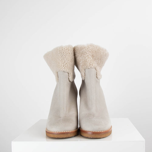 Chanel Cream Shearling Ankle Boot