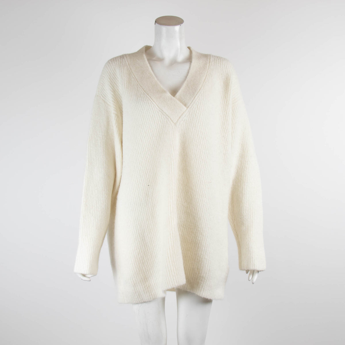 Ganni Cream V Neck Wool Knit