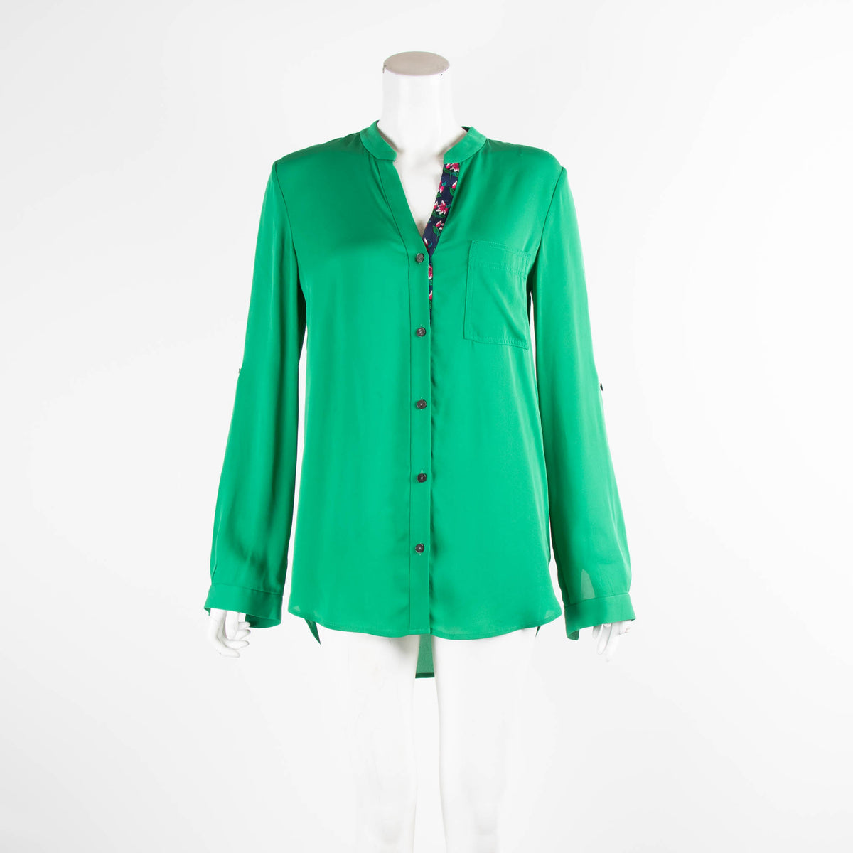 Diane Von Furstenberg Green With Floral Button Panel  Shirt