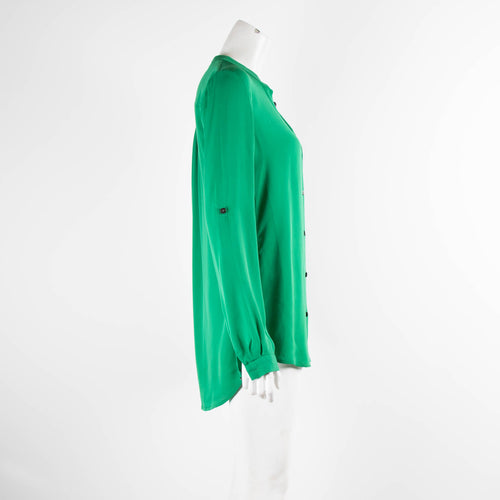 Diane Von Furstenberg Green With Floral Button Panel  Shirt