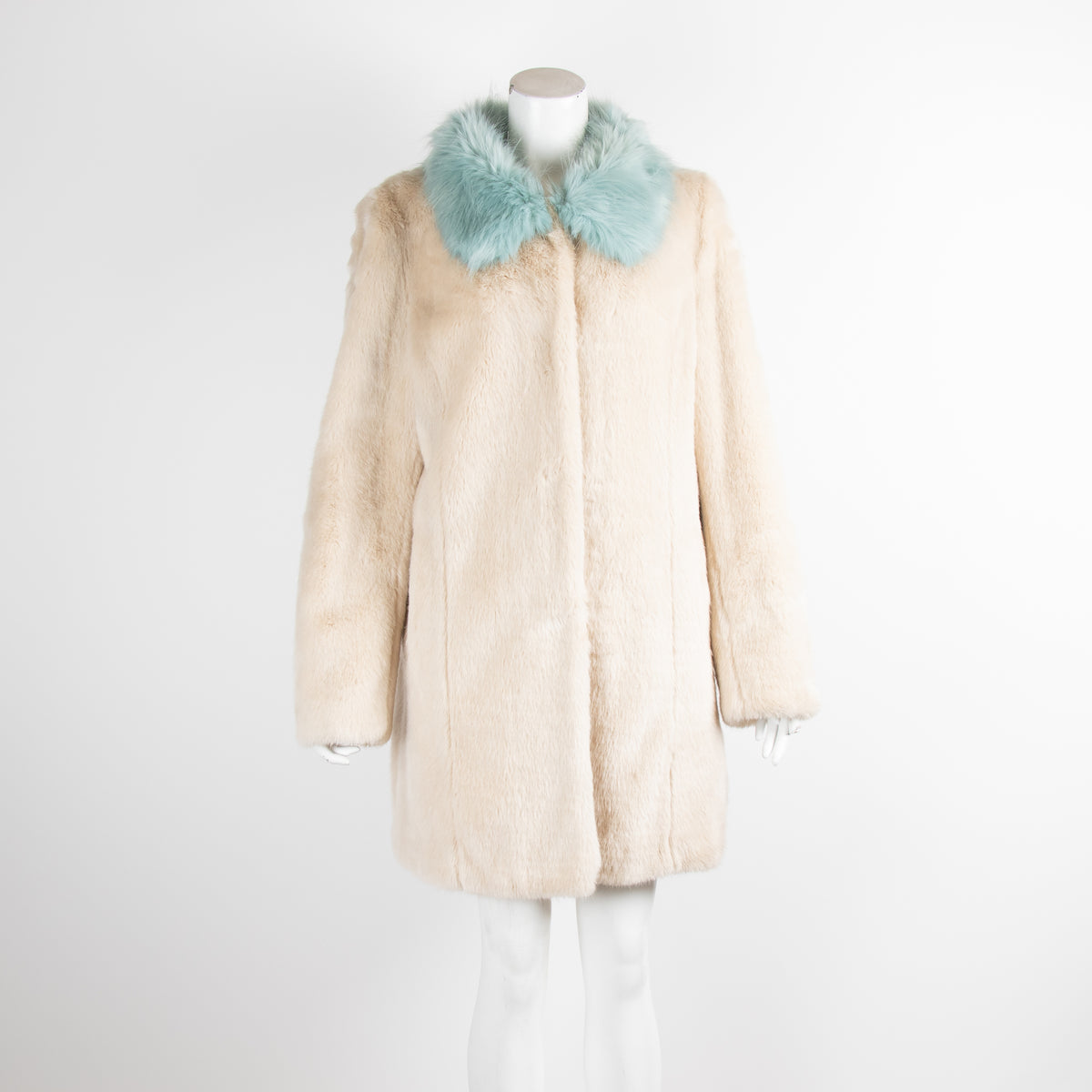 Unreal Fur Cream Faux Fur Coat with Blue Collar
