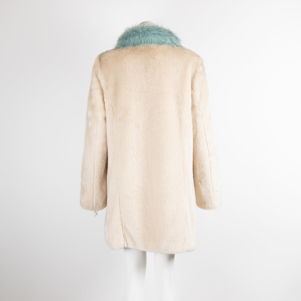 Unreal Fur Cream Faux Fur Coat with Blue Collar