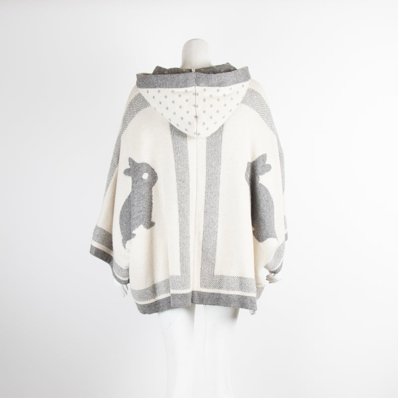 Paul & Joe Sister Grey Wool Bunny Motif Poncho