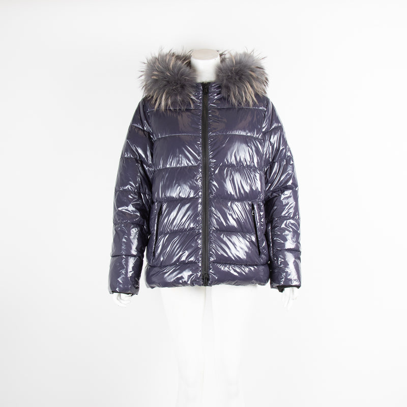 Oakwood Blue Vinyl Puffer with Fur Hood