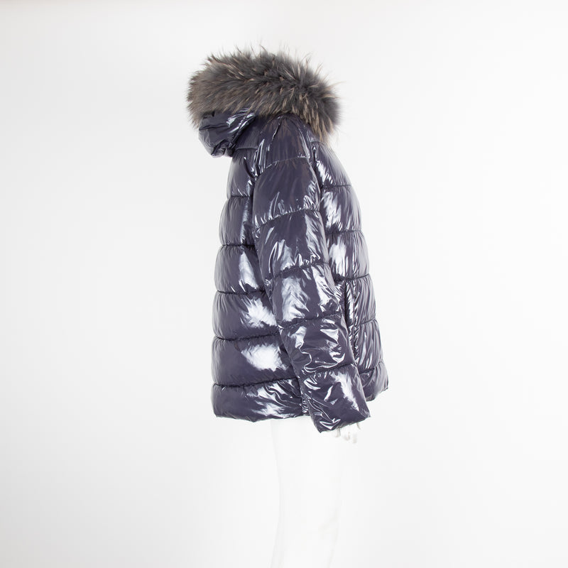 Oakwood Blue Vinyl Puffer with Fur Hood