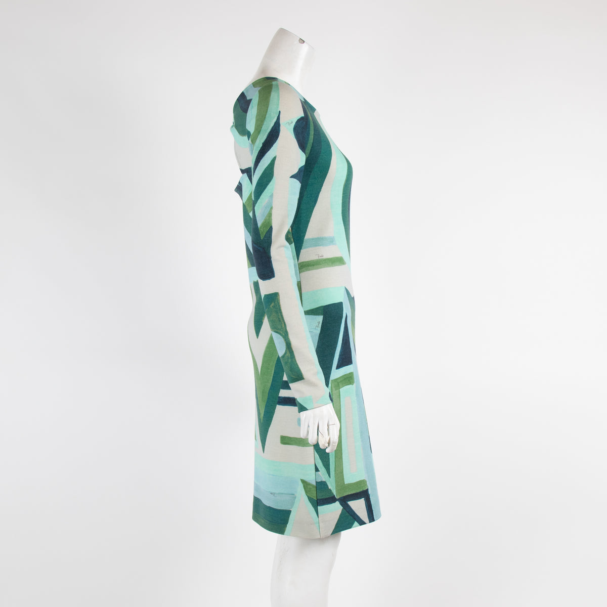 Emilio Pucci Green Grey Print Long Sleeve Dress
