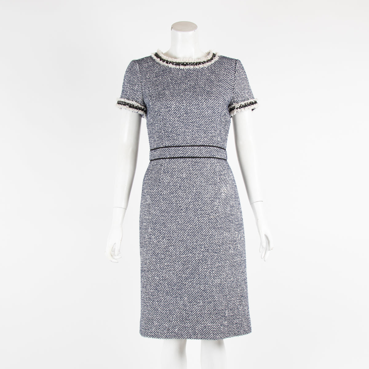 Tory Burch Navy Tweed Shift Dress with Crystal Detail