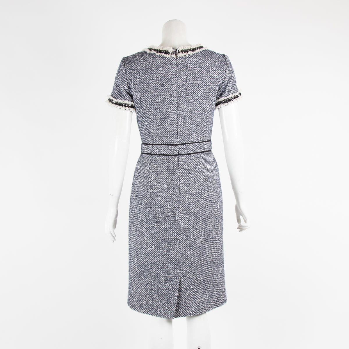 Tory Burch Navy Tweed Shift Dress with Crystal Detail