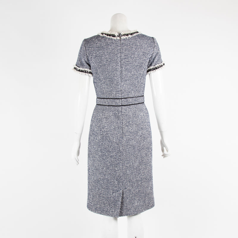 Tory Burch Navy Tweed Shift Dress with Crystal Detail
