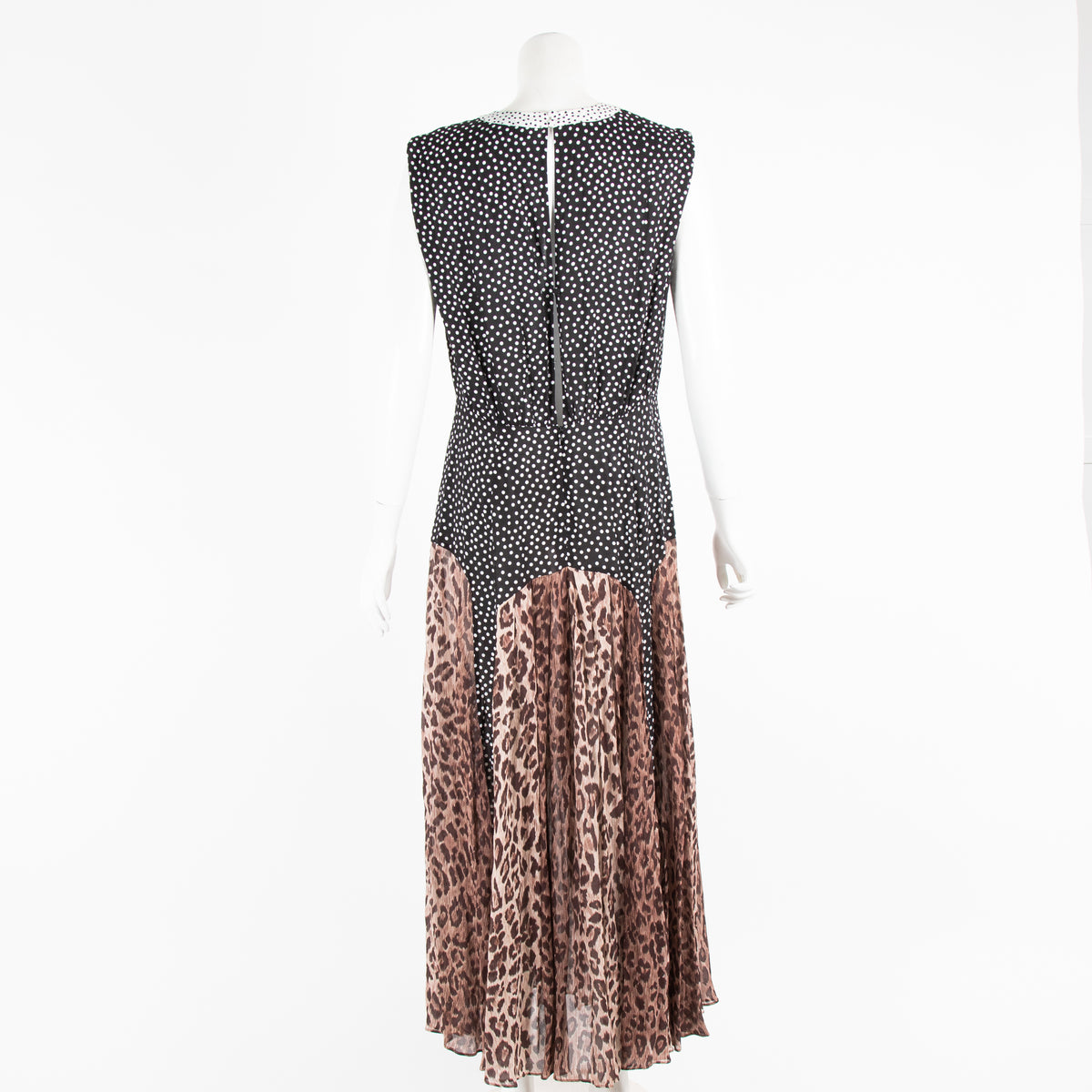 Rixo Black Polka Dot and Leopard Print Dress