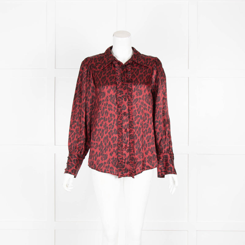 The Kooples Red Leopard Frill Front Shirt