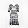 M Missoni Black Silver Blue Lurex Short Sleeve Dress