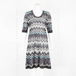 M Missoni Black Silver Blue Lurex Short Sleeve Dress