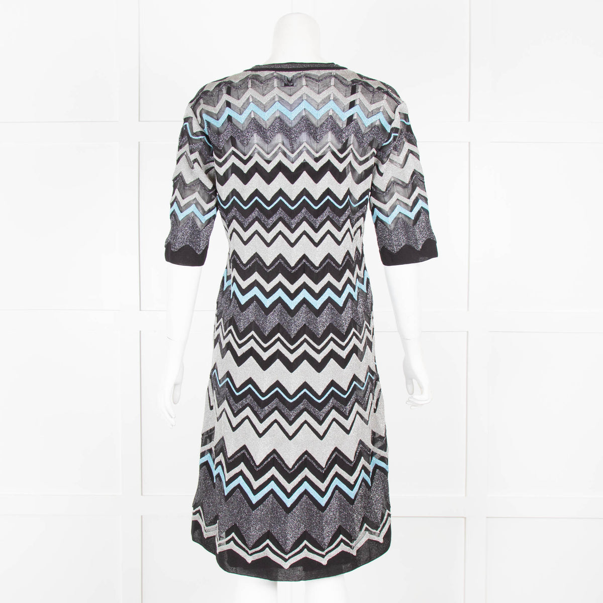 M Missoni Black Silver Blue Lurex Short Sleeve Dress